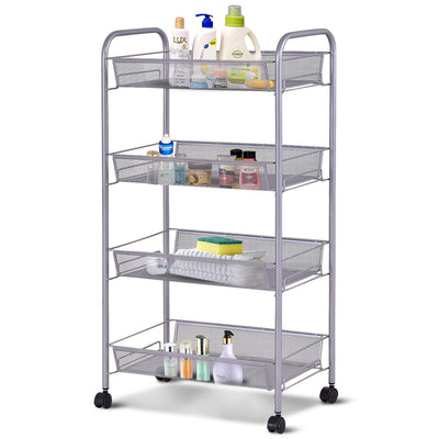 4-Tier Swivel Storage Rack Kitchen Trolley Cart with Mesh Baskets