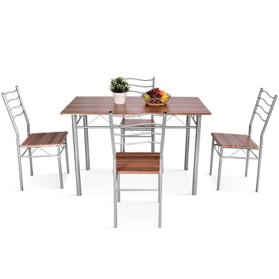 5 Pcs Wood Metal Dining Table Set with 4 Chairs