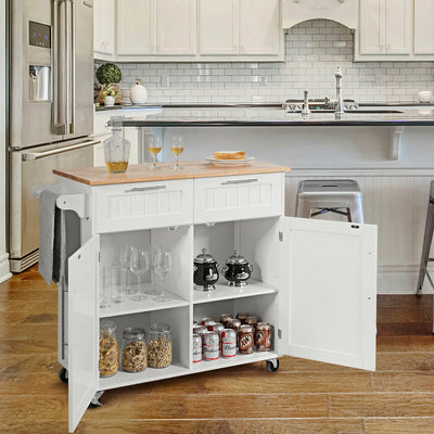 Rolling Kitchen Cart Island with Solid Wooden Top