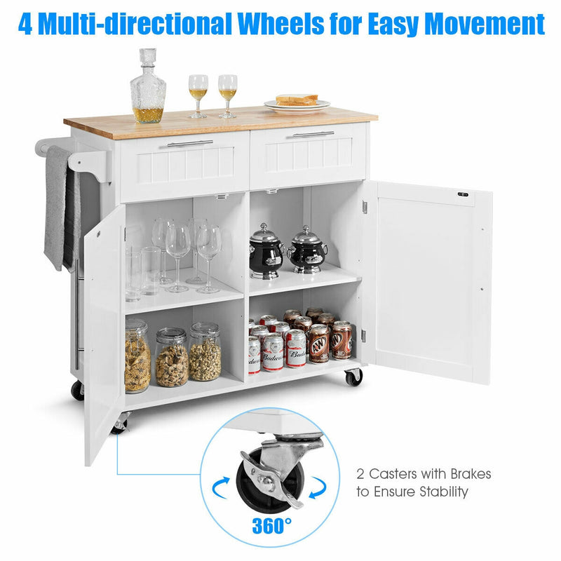 Rolling Kitchen Cart Island with Solid Wooden Top