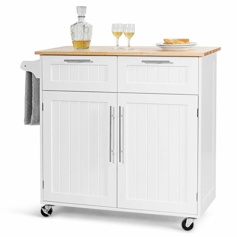 Rolling Kitchen Cart Island with Solid Wooden Top