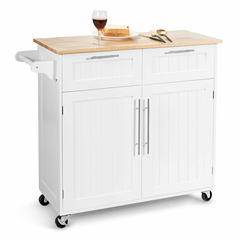 Rolling Kitchen Cart Island with Solid Wooden Top