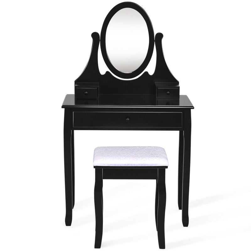 Makeup Vanity Table Set with Rotatable Mirror and Cushioned Stool