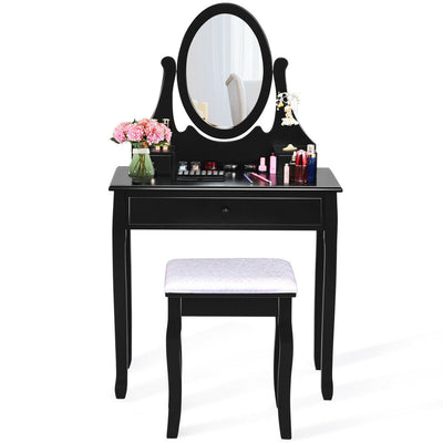 Makeup Vanity Table Set with Rotatable Mirror and Cushioned Stool