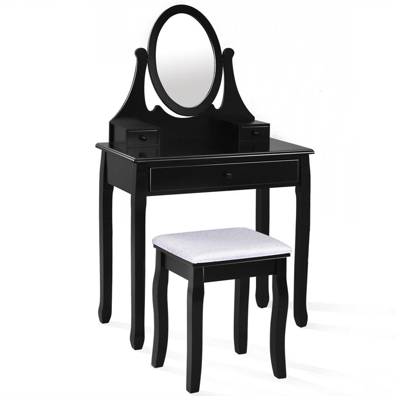 Makeup Vanity Table Set with Rotatable Mirror and Cushioned Stool