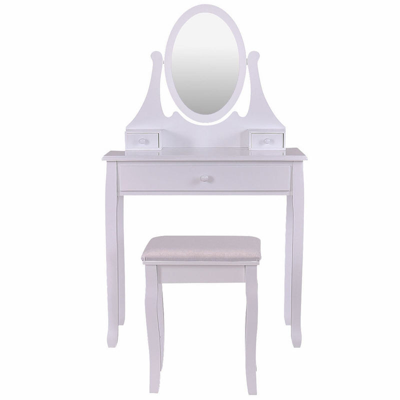 Makeup Vanity Table Set with Rotatable Mirror and Cushioned Stool