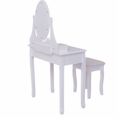 Makeup Vanity Table Set with Rotatable Mirror and Cushioned Stool