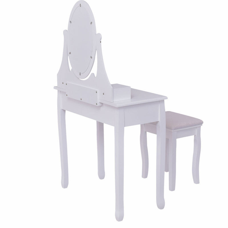 Makeup Vanity Table Set with Rotatable Mirror and Cushioned Stool