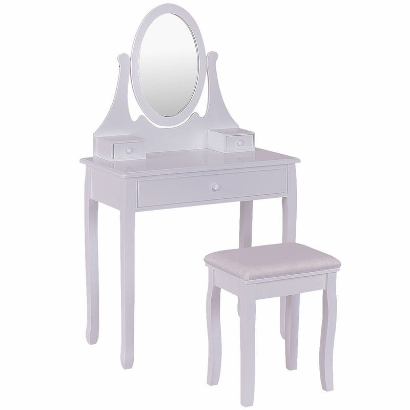 Makeup Vanity Table Set with Rotatable Mirror and Cushioned Stool