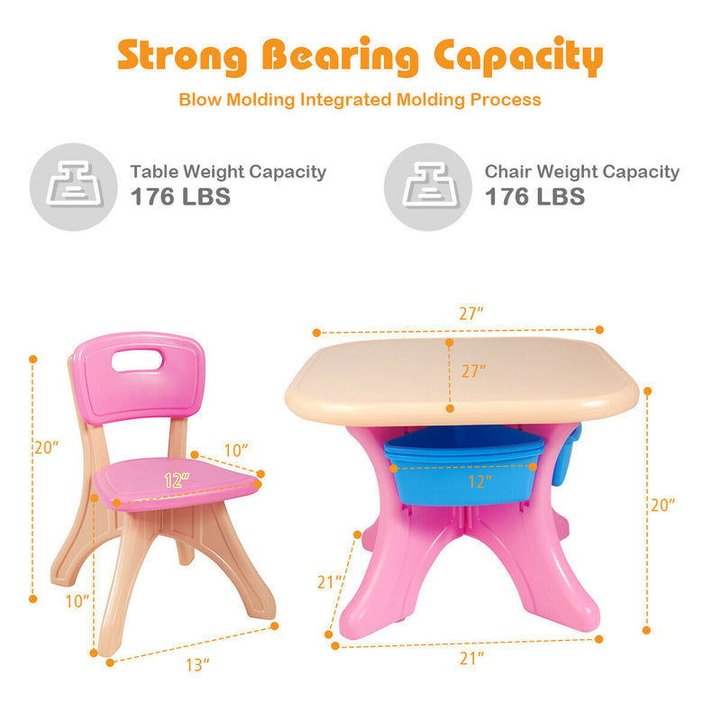 In/Outdoor 3-Piece Plastic Children Play Table and Chair Set