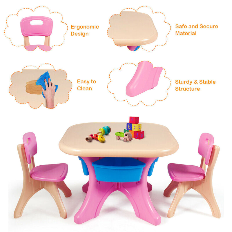 In/Outdoor 3-Piece Plastic Children Play Table and Chair Set