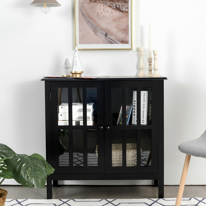 2 Glass Doors Buffet Cabinet Sideboard Console Storage