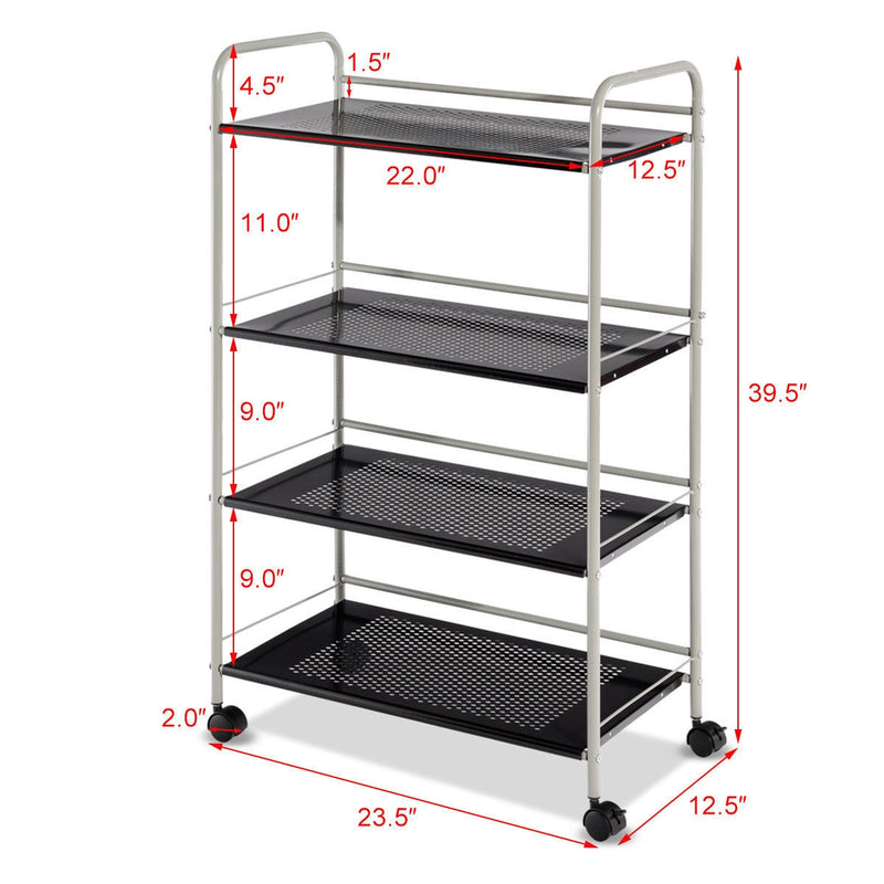 4-Tier Metal Rolling Storage Rack Bathroom Kitchen Cart