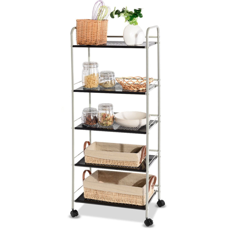 5-Tier Metal Storage Cart Rack with Rotating Wheels