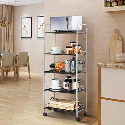 5-Tier Metal Storage Cart Rack with Rotating Wheels