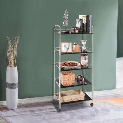 5-Tier Metal Storage Cart Rack with Rotating Wheels