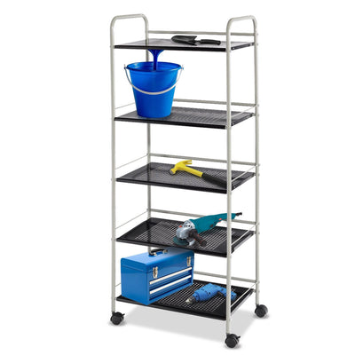 5-Tier Metal Storage Cart Rack with Rotating Wheels