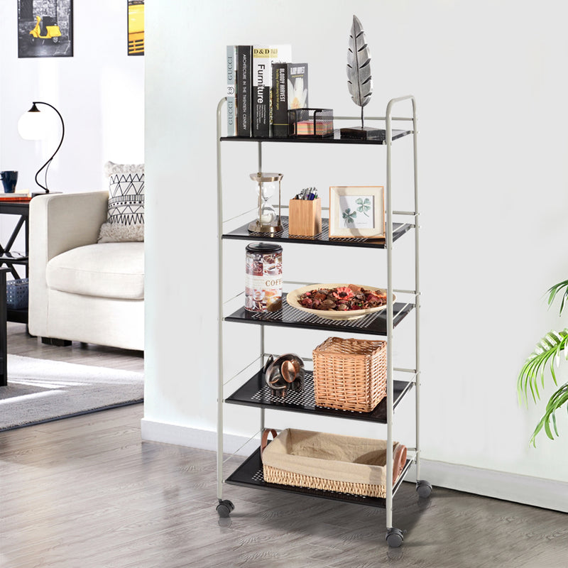 5-Tier Metal Storage Cart Rack with Rotating Wheels