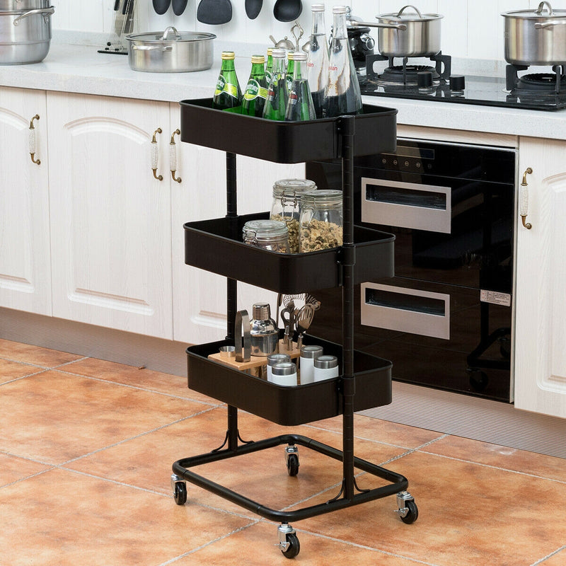 3-Tier Metal Rolling Storage Cart with Adjustable Shelves