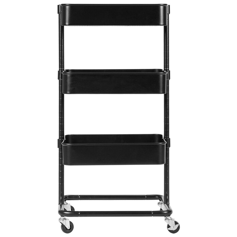 3-Tier Metal Rolling Storage Cart with Adjustable Shelves