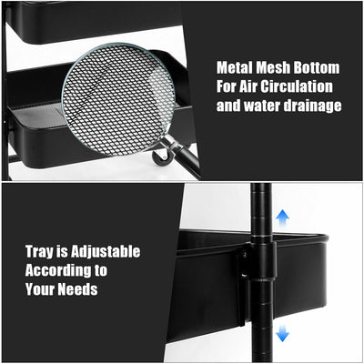 3-Tier Metal Rolling Storage Cart with Adjustable Shelves