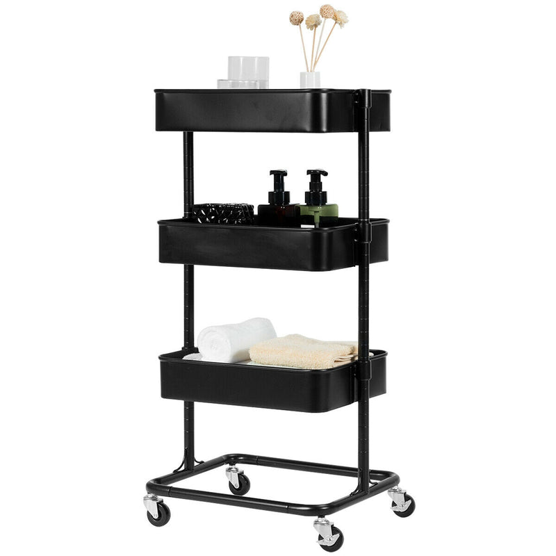 3-Tier Metal Rolling Storage Cart with Adjustable Shelves