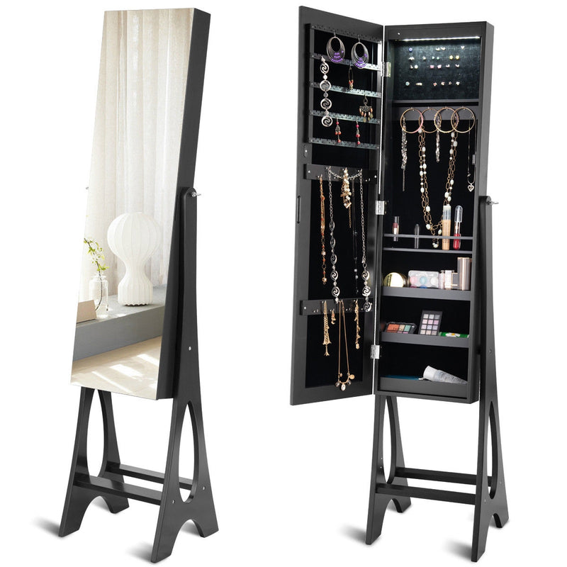 LED Jewelry Cabinet Armoire Organizer with Bevel Edge Mirror