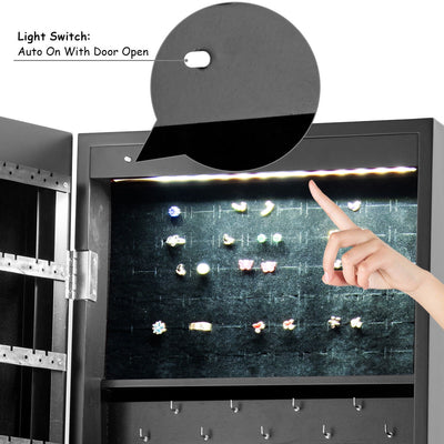 LED Jewelry Cabinet Armoire Organizer with Bevel Edge Mirror