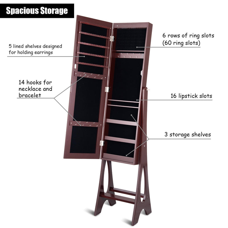 LED Jewelry Cabinet Armoire Organizer with Bevel Edge Mirror