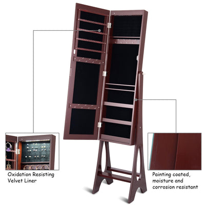 LED Jewelry Cabinet Armoire Organizer with Bevel Edge Mirror