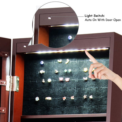 LED Jewelry Cabinet Armoire Organizer with Bevel Edge Mirror