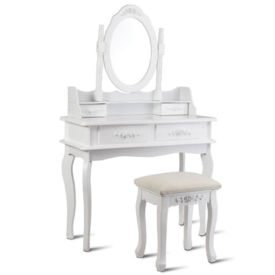 Dressing Vanity Table Set with Detachable Mirror and Cushioned Stool