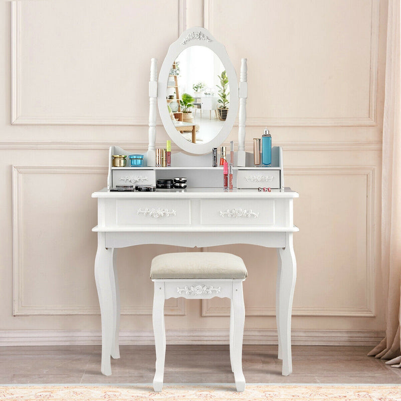 Dressing Vanity Table Set with Detachable Mirror and Cushioned Stool