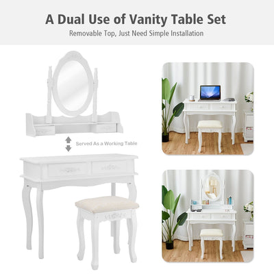 Dressing Vanity Table Set with Detachable Mirror and Cushioned Stool