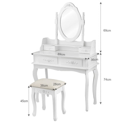 Dressing Vanity Table Set with Detachable Mirror and Cushioned Stool