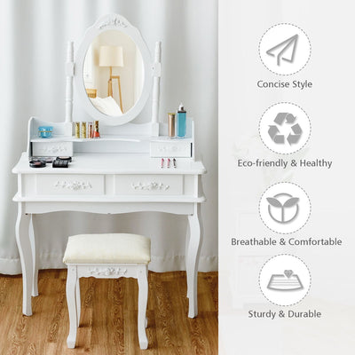 Dressing Vanity Table Set with Detachable Mirror and Cushioned Stool