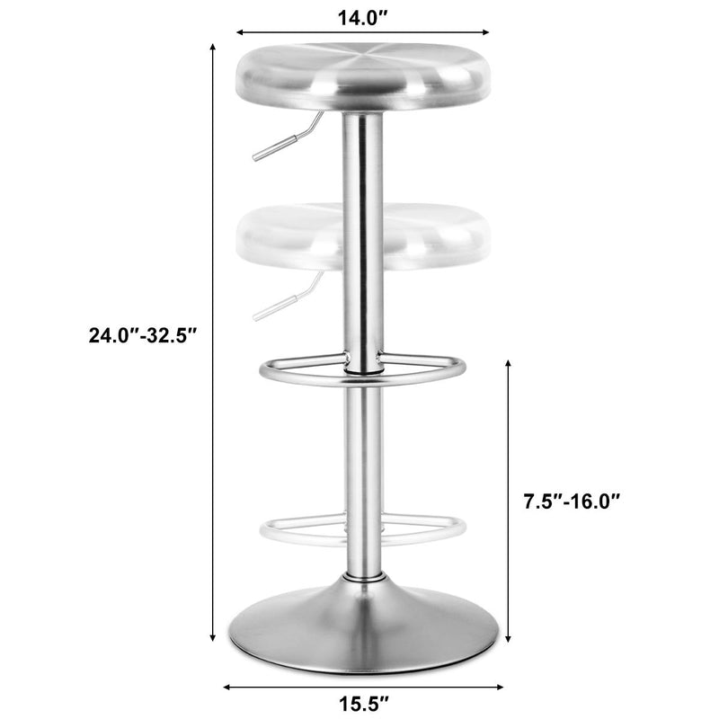 Brushed Stainless Steel Bar Stool Adjustable Height Round Top