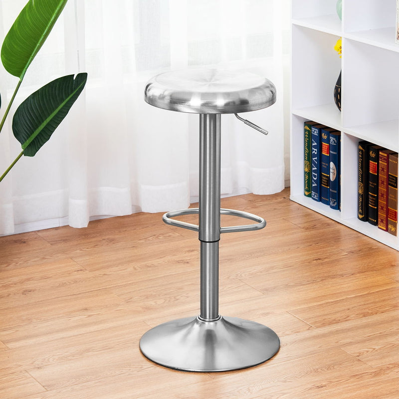 Brushed Stainless Steel Bar Stool Adjustable Height Round Top