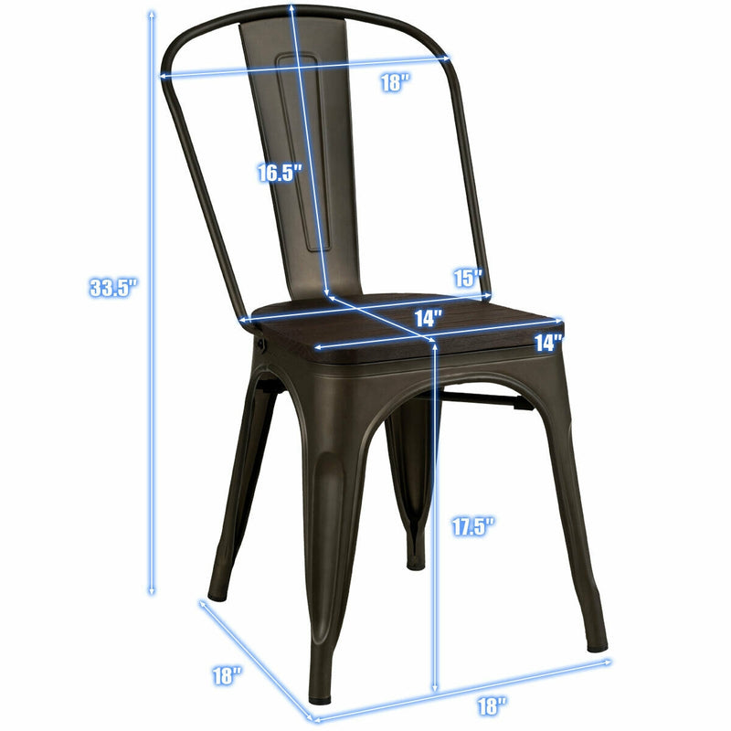 4 Pcs Tolix Style Metal Dining Side Chair Stackable Wood Seat