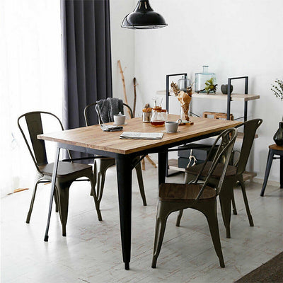 4 Pcs Tolix Style Metal Dining Side Chair Stackable Wood Seat