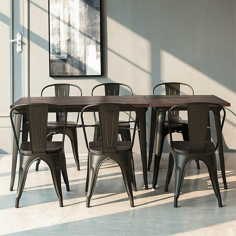 4 Pcs Tolix Style Metal Dining Side Chair Stackable Wood Seat