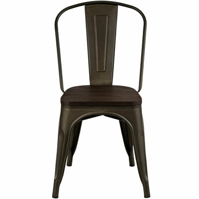 4 Pcs Tolix Style Metal Dining Side Chair Stackable Wood Seat