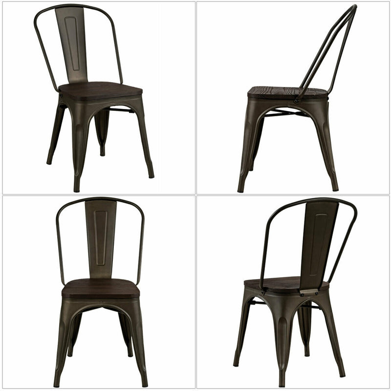 4 Pcs Tolix Style Metal Dining Side Chair Stackable Wood Seat