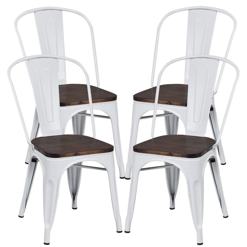 4 Pcs Tolix Style Metal Dining Side Chair Stackable Wood Seat