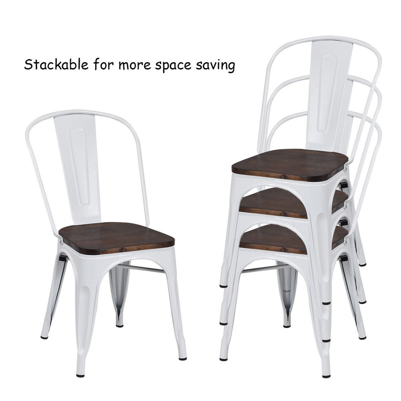 4 Pcs Tolix Style Metal Dining Side Chair Stackable Wood Seat