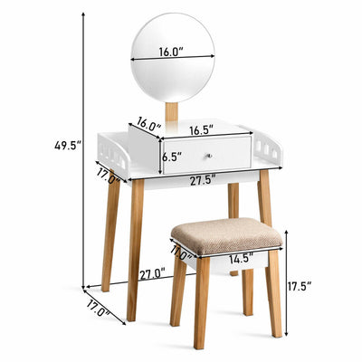 Vanity Table Set with Detachable Mirror and Cushioned Stool