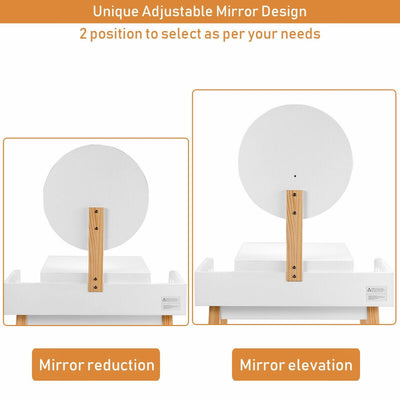 Vanity Table Set with Detachable Mirror and Cushioned Stool