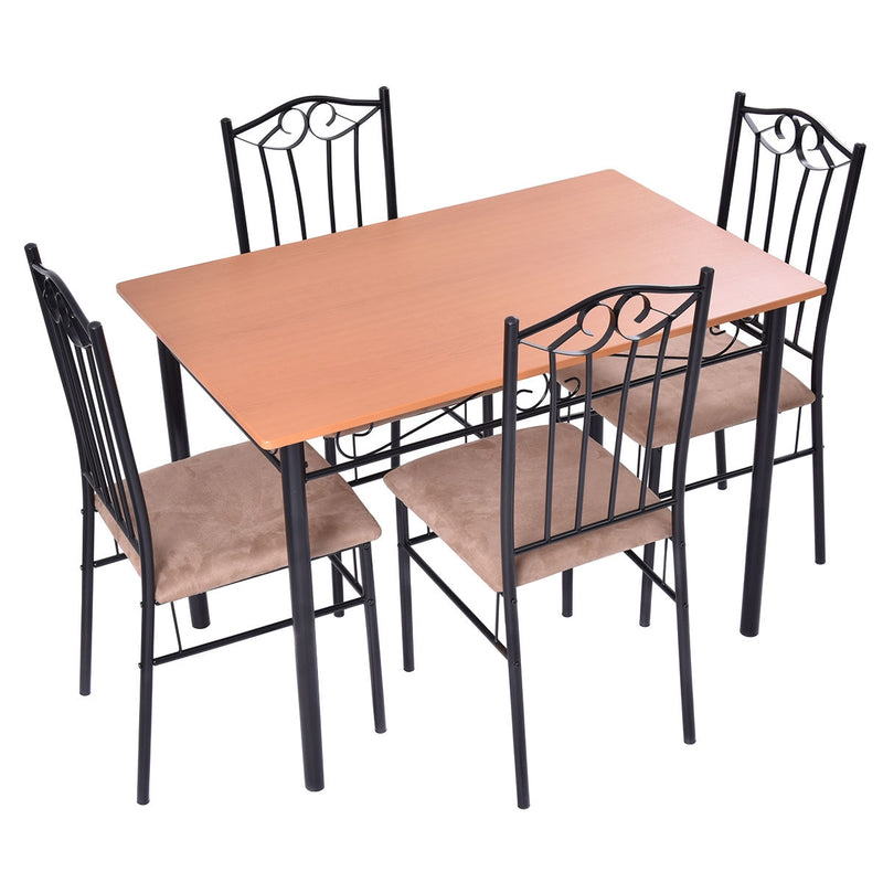 5 Pcs Dining Set Wooden Table and 4 Cushioned Chairs