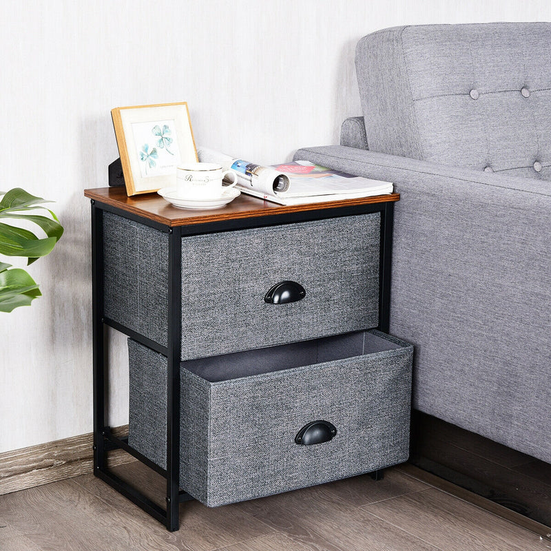 Metal Frame Nightstand Bedside Table with 2 Removable Drawers