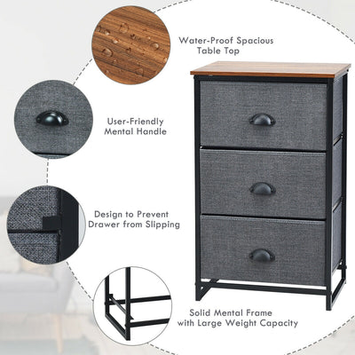 3-Drawer Removeable Rectangular Nightstand